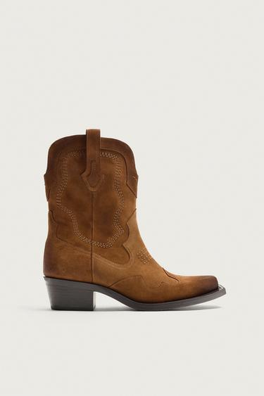 LEATHER COWBOY BOOTS - Brown by Zara