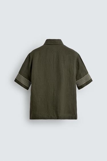 CHEMISE POLO 100 % LIN - Kaki foncé de Zara - Image 6