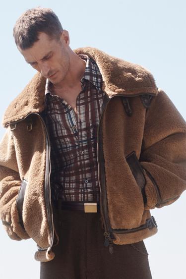 FAUX LEATHER AND SHEEPSKIN JACKET WITH CONTRAST LIMITED EDITION - Brown by Zara