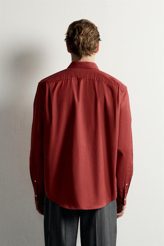 RELAXED FIT COTTON AND LYOCELL SHIRT - Red by Zara - Image 2