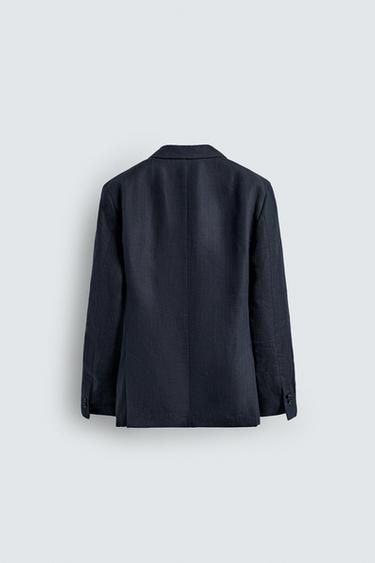 VESTE DE COSTUME À BOUTONNAGE CROISÉ 100% LIN CHEVRON - Indigo de Zara - Image 7