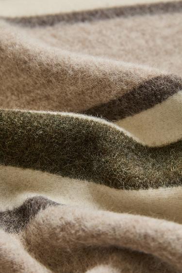 STRIPED WOOL BLEND BLANKET - Light beige by Zara