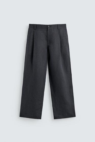 БРЮКИ ИЗ 100% ЛЬНА С ЗАЩИПАМИ — ИНДИГО от Zara