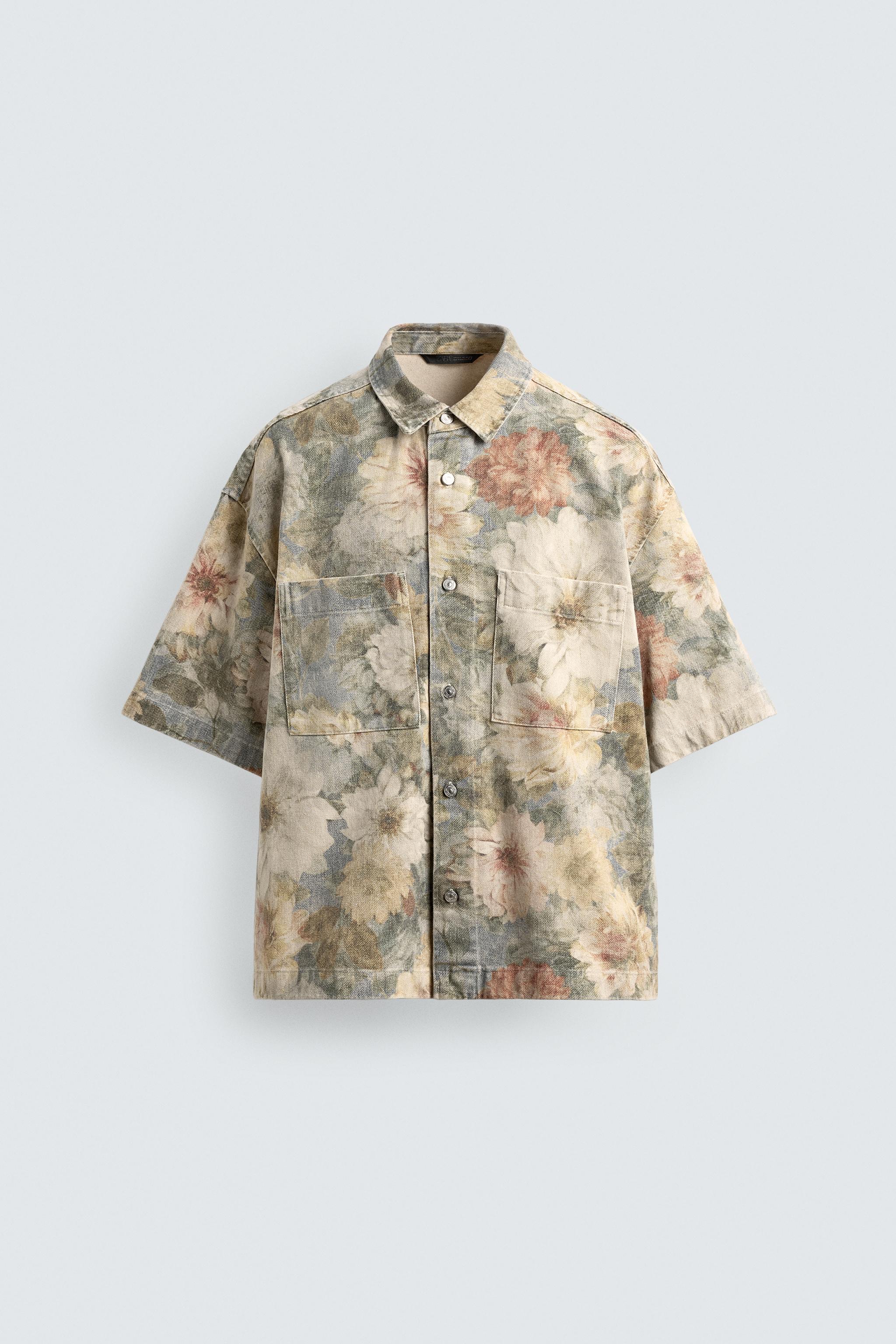 WASHED FLORAL PRINT RELAXED FIT SHIRT