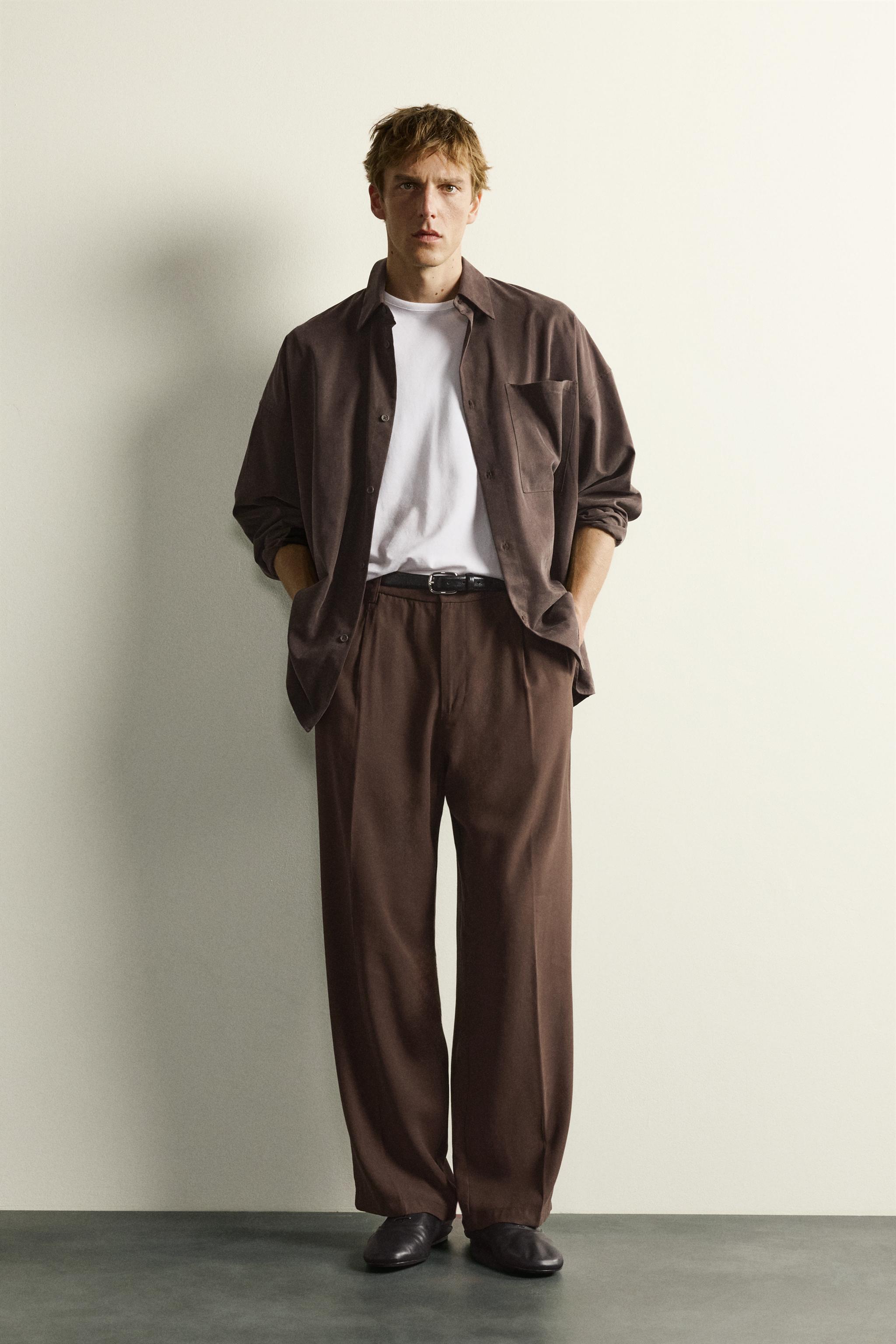 FLOWY RELAXED FIT PLEATED PANTS - Brown | ZARA United States