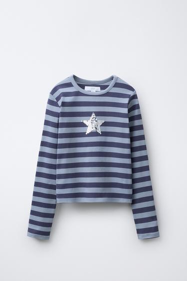 მაისური ნაქარგი ბრჭყვიალა ელემენტებით - Zara-ს striped - სურათი 0