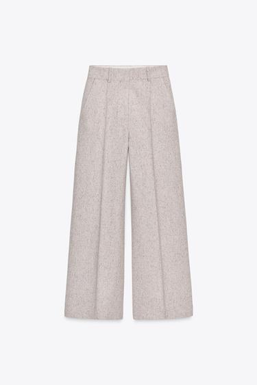 STRUCTURED WIDE LEG TROUSERS ZW COLLECTION - Beige by Zara - Image 4