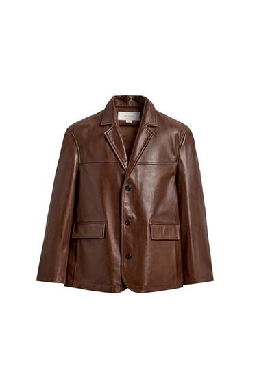 BLAZER RELAXED FIT DE COURO - Marrom da Zara