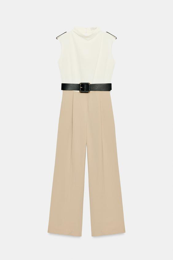 COMBINAISON BIMATIÈRE AVEC CEINTURE - Écru / Beige de Zara - Image 6