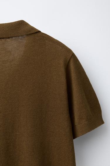 LINEN BLEND AND COTTON POLO SHIRT - Tobacco by Zara - Image 3