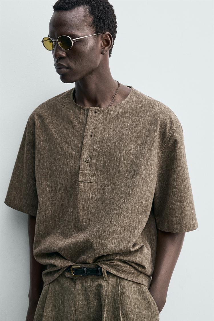 ZARA LINEN BLEND POLO SHIRT