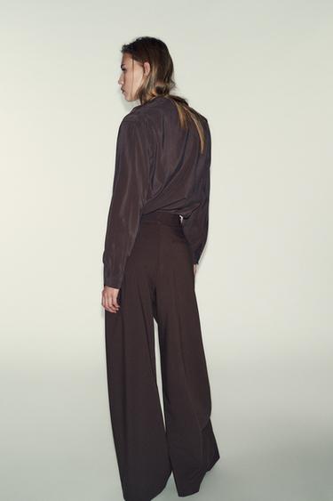 PANTALON LARGE AVEC CEINTURE FINE - Marron de Zara - Image 5
