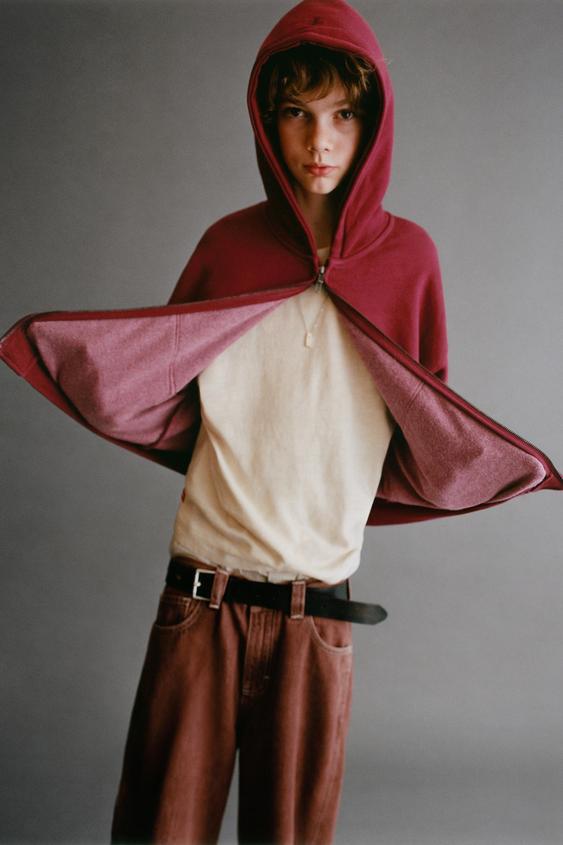 EMBROIDERED ZIP-UP SWEATSHIRT - Dark red by Zara - Image 0