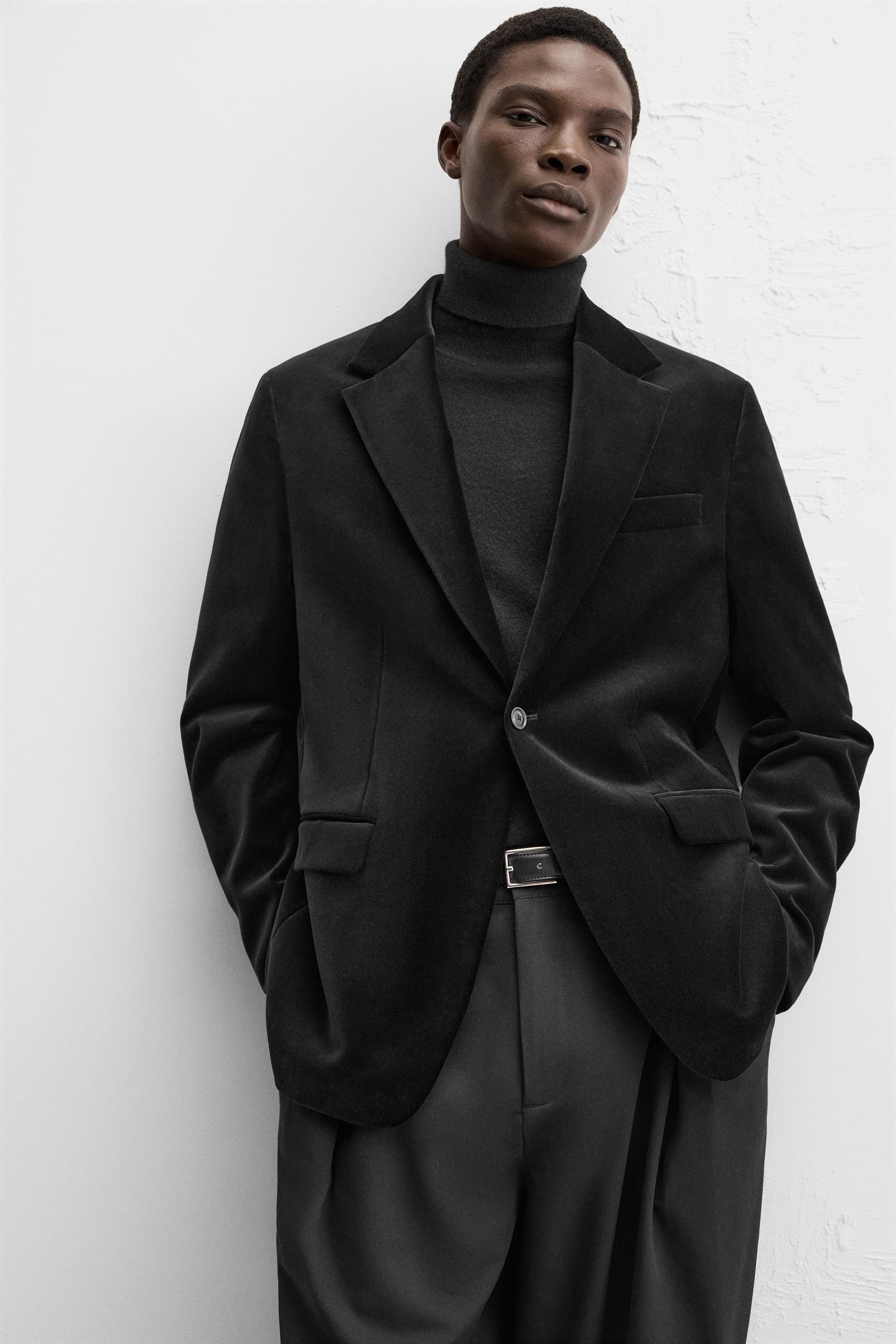 Zara black velvet blazer sales
