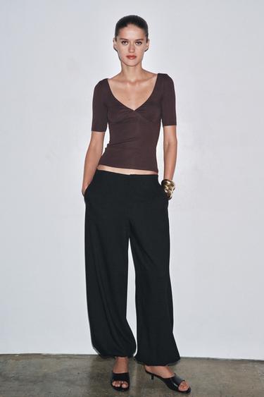 COTTON MODAL T-SHIRT - Aubergine by Zara