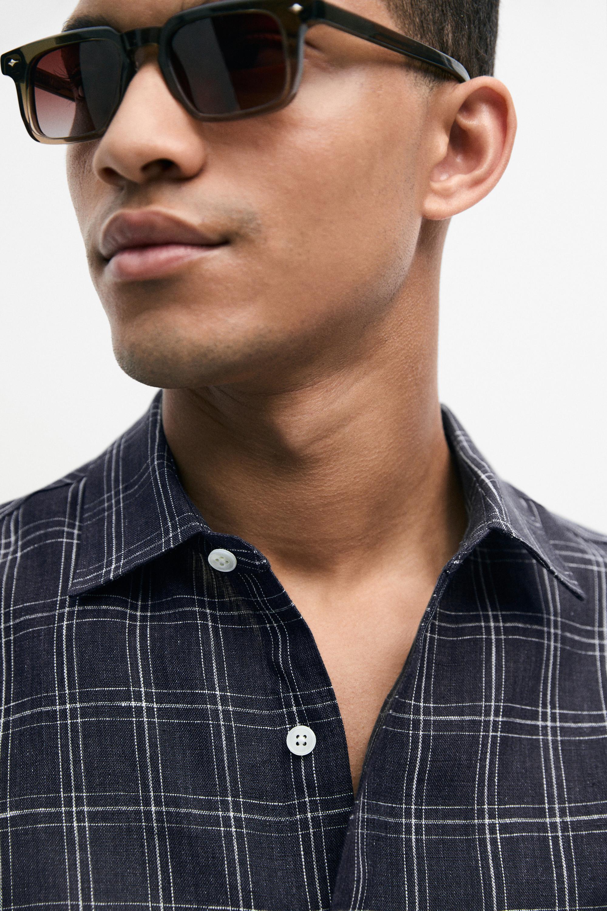 Chemise regular fit à carreaux 100 % lin