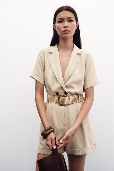 BELTED SHORT SLEEVE JUMPSUIT - Sand by Zara - Image 1