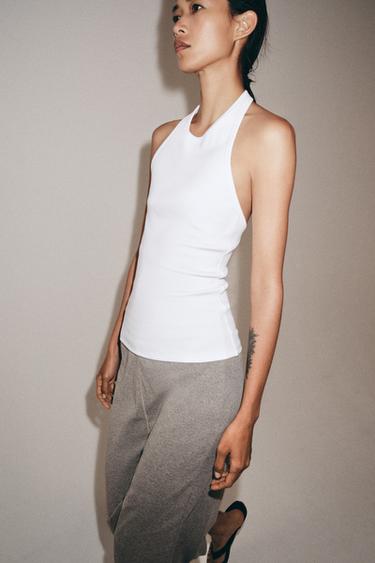 RIBBED HALTER TOP - White by Zara