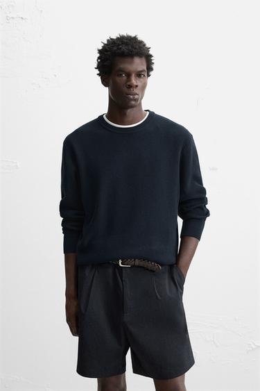 TEXTURED REGULAR FIT SWEATER - Navy blue by Zara