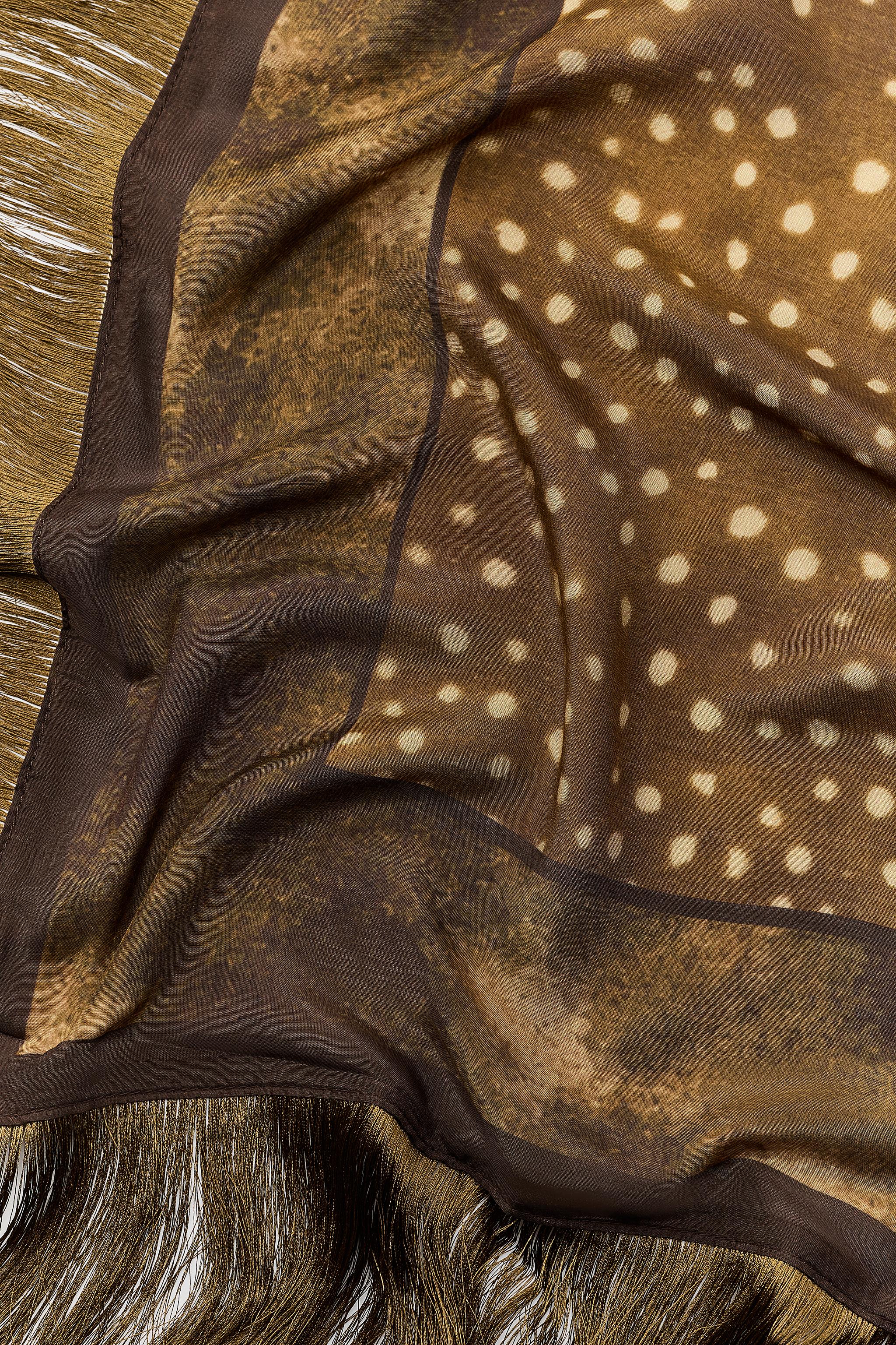 PRINTED SILK-BLEND FRINGED SCARF