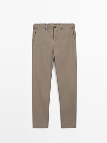 Pantalon jogging en popeline - Kaki de Zara