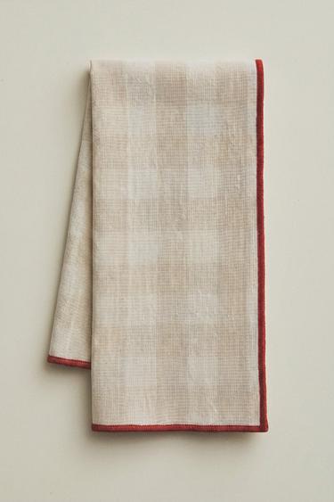 Zara PACK OF CHECK TOPSTITCH NAPKINS (PACK OF 2) - Beige