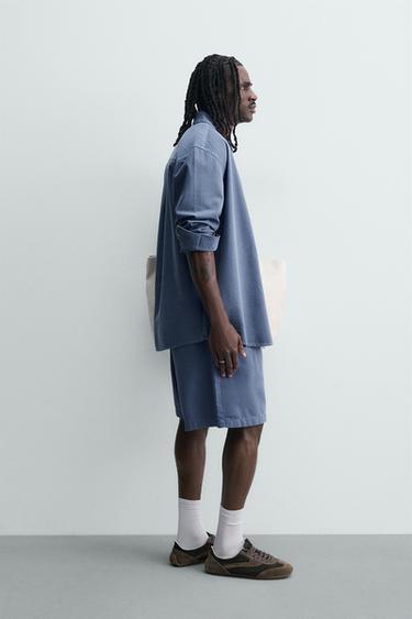 WASHED PLEATED BERMUDA SHORTS - Blue marl by Zara