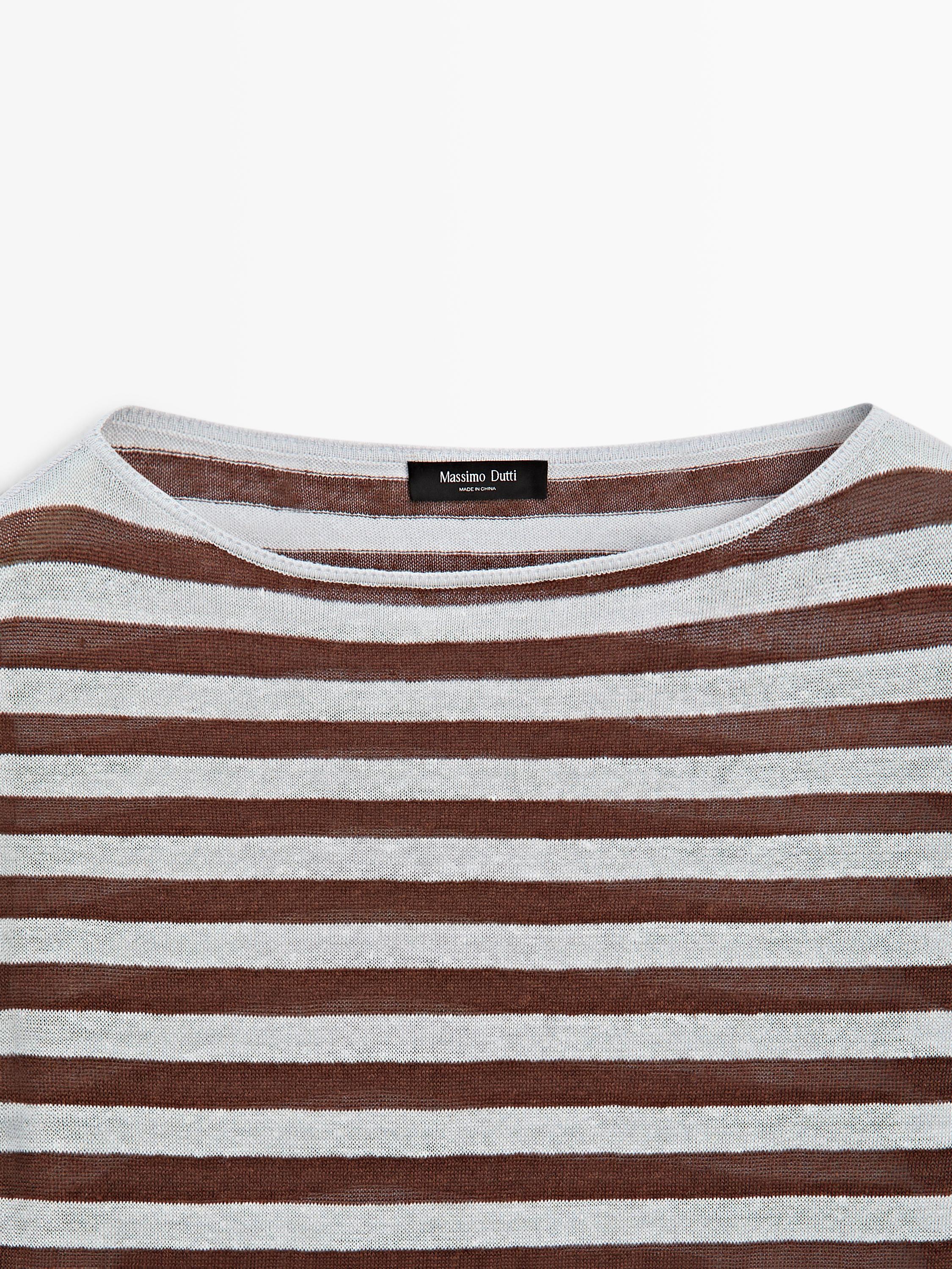 Striped linen boat neck T-shirt