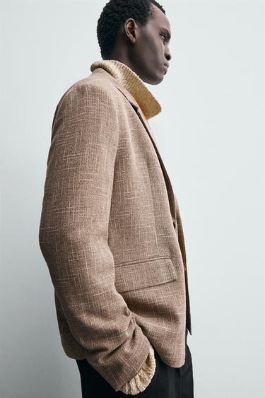 TEXTURED DOUBLE-BREASTED BLAZER - Mid-camel de Zara - Image 7