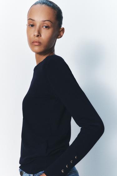 BASIC PLAIN KNIT SWEATER - Navy blue by Zara