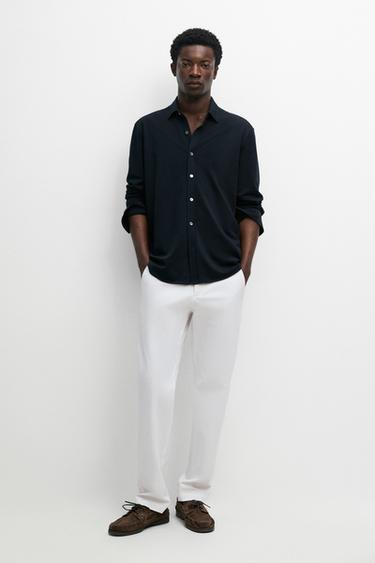 Chemise chinée regular fit - Bleu marine de Zara - Image 0
