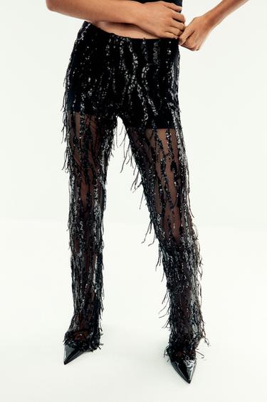 FLARE SEQUIN LEGGINGS - Black by Zara