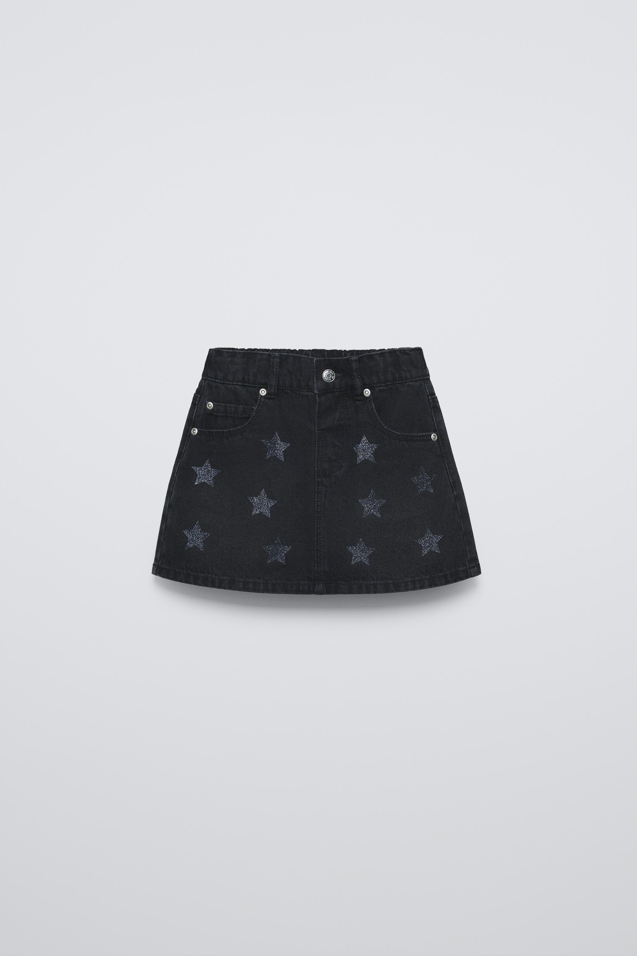 JUPE EN DENIM ETOILES BRILLANTES Noir ZARA France