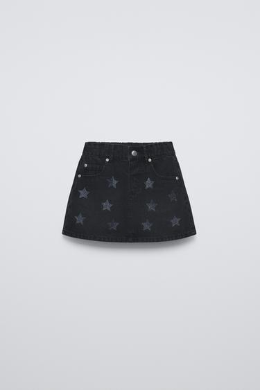FALDA DENIM ESTRELLAS BRILLOS - Negro de Zara - Imagen 0