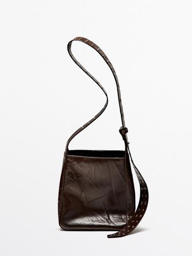 Zara Nappa leather bucket bag with studs - Brown - Image 0