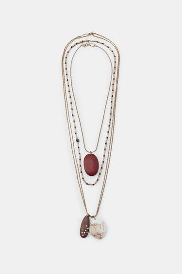 PACK OF 3 STONE AND SHIMMER NECKLACES - Golden by Zara