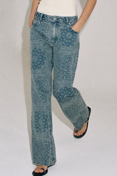 Zara ZW COLLECTION HIGH WAIST JACQUARD FLARE JEANS - Blue