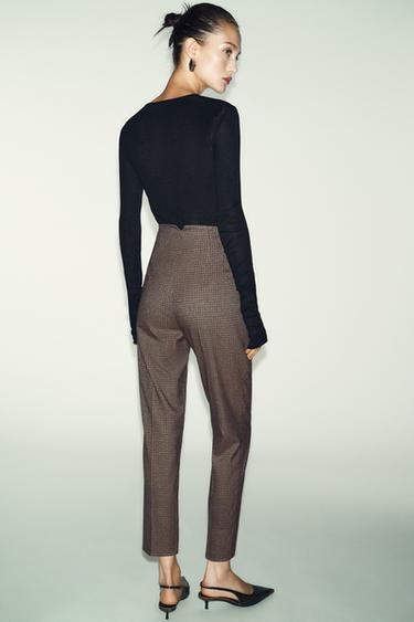 PANTALON TAILLE HAUTE À CARREAUX - Marron de Zara - Image 5