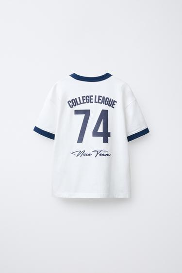 VARSITY SLOGAN T-SHIRT WITH RAISED DETAIL - Oyster-white by Zara - Image 1