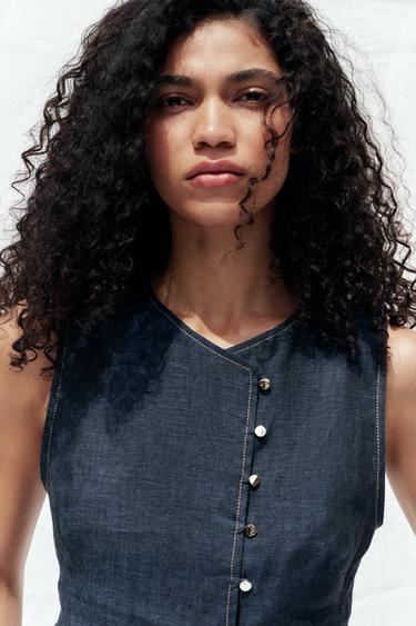 DOUBLE-BREASTED LINEN WAISTCOAT - Indigo by Zara - Image 4