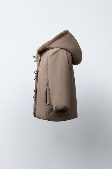 MANTEAU MATELASSÉ DÉPERLANT À LACETS - Marron / Taupe de Zara - Image 2