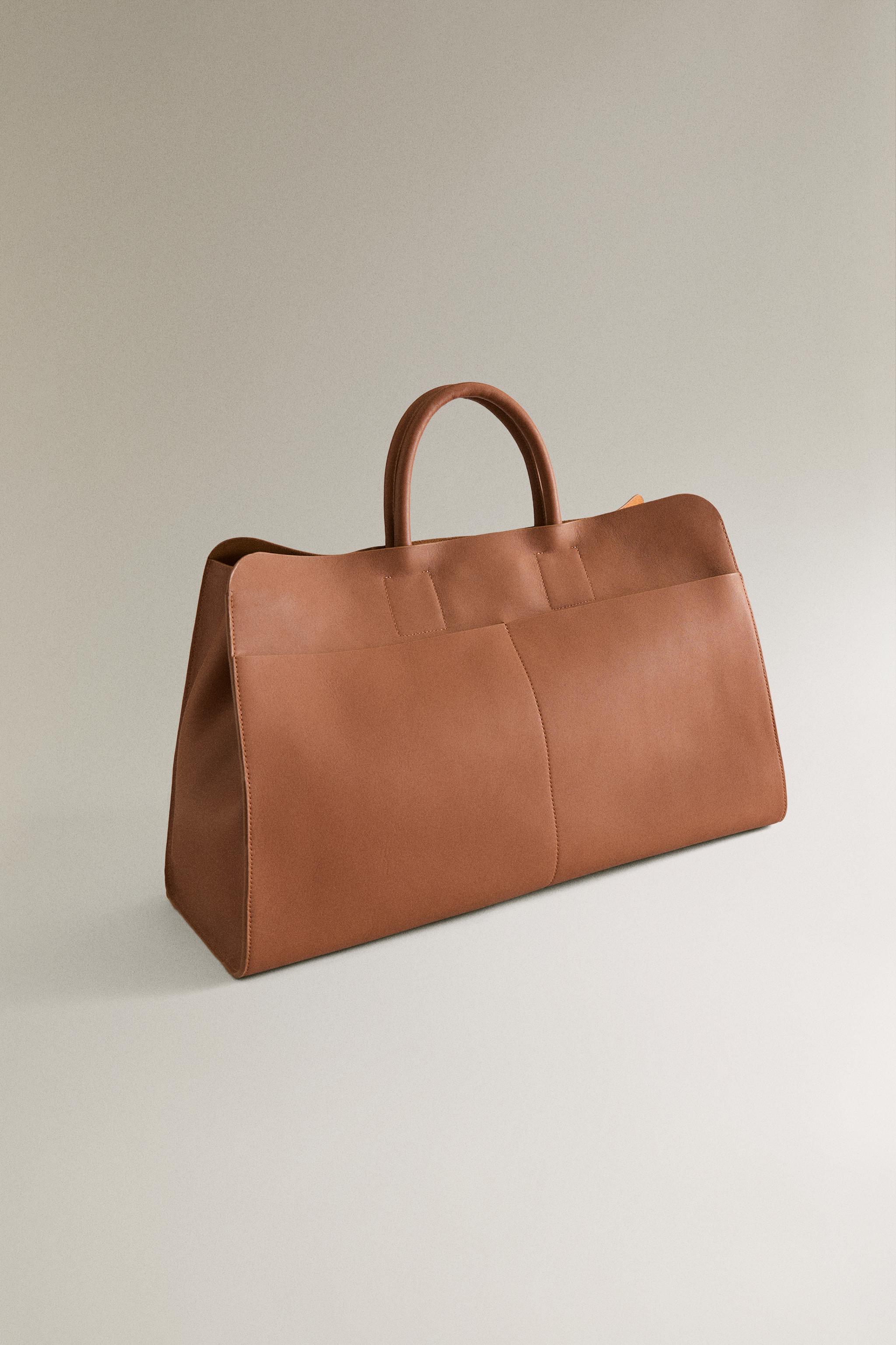 LEATHER TOTE BAG — Brown