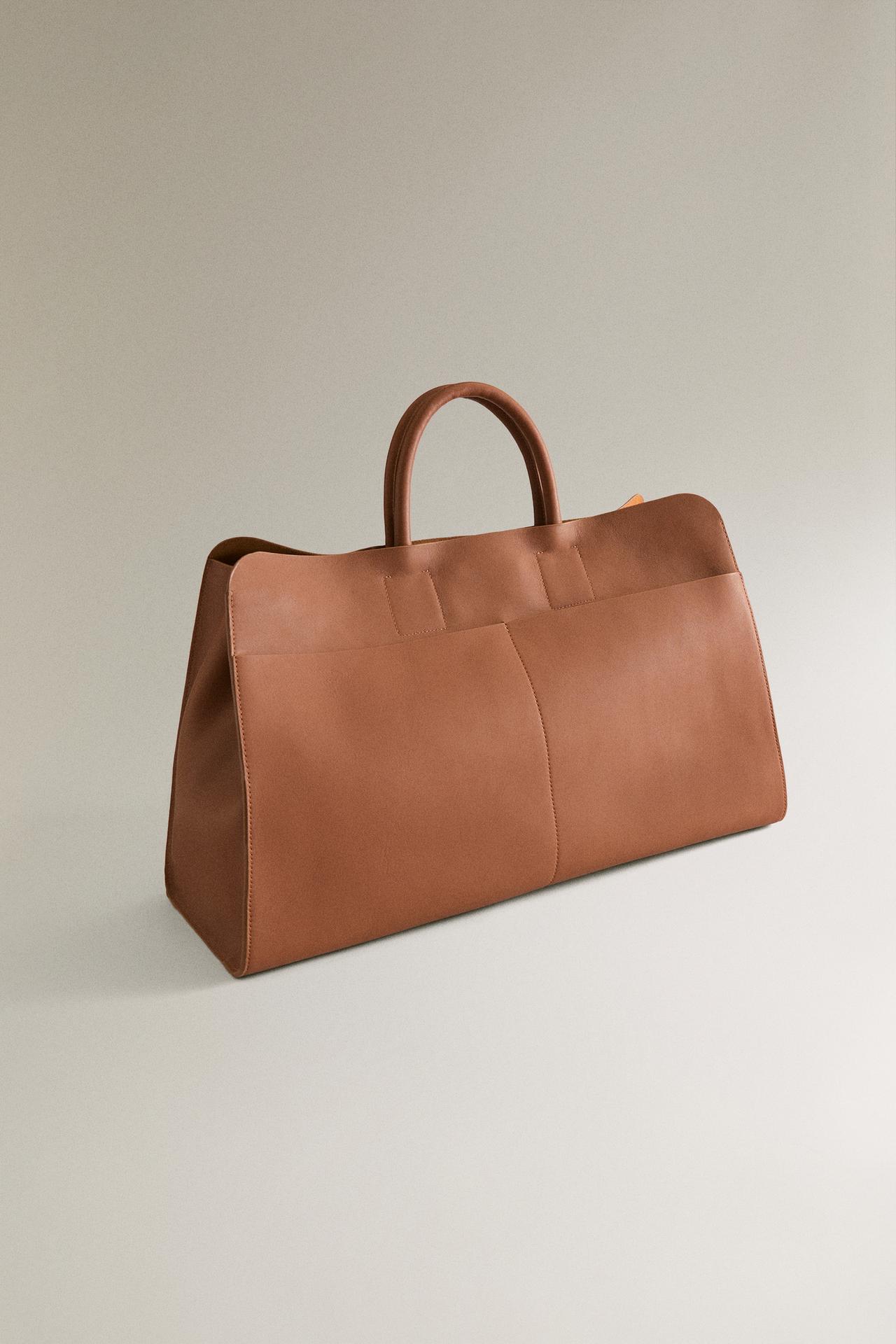 MAXI LEATHER TOTE BAG — Brown