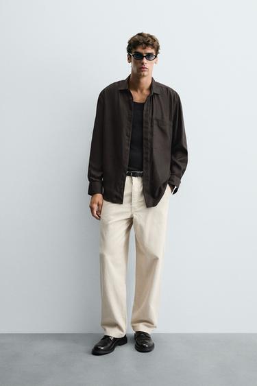 CAMISA FLUIDA BOLSILLO - Marrón de Zara - Imagen 0