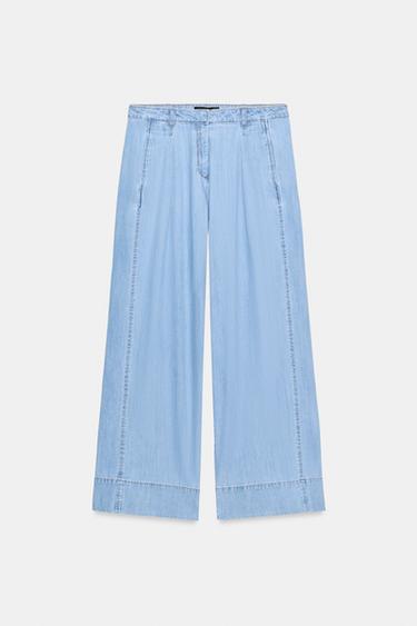 Z1975 MID-RISE WIDE-LEG JEANS WITH PLEATS - Mid-blue by Zara