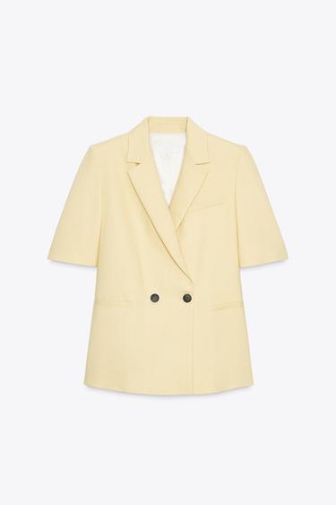 STRUKTURIERTER BLAZER MIT KURZEN ÄRMELN - Butterfarben von Zara