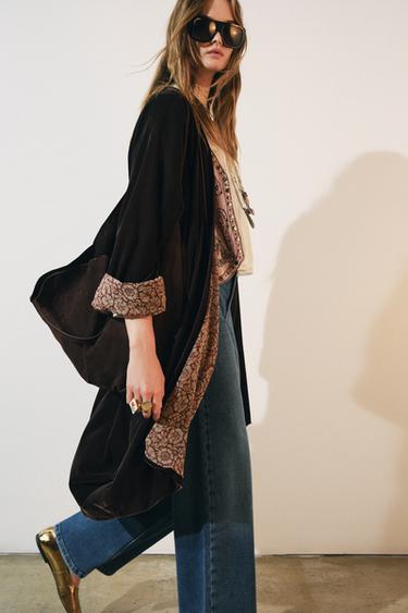 KIMONO EN VELOURS ZW COLLECTION - Marron de Zara - Image 1