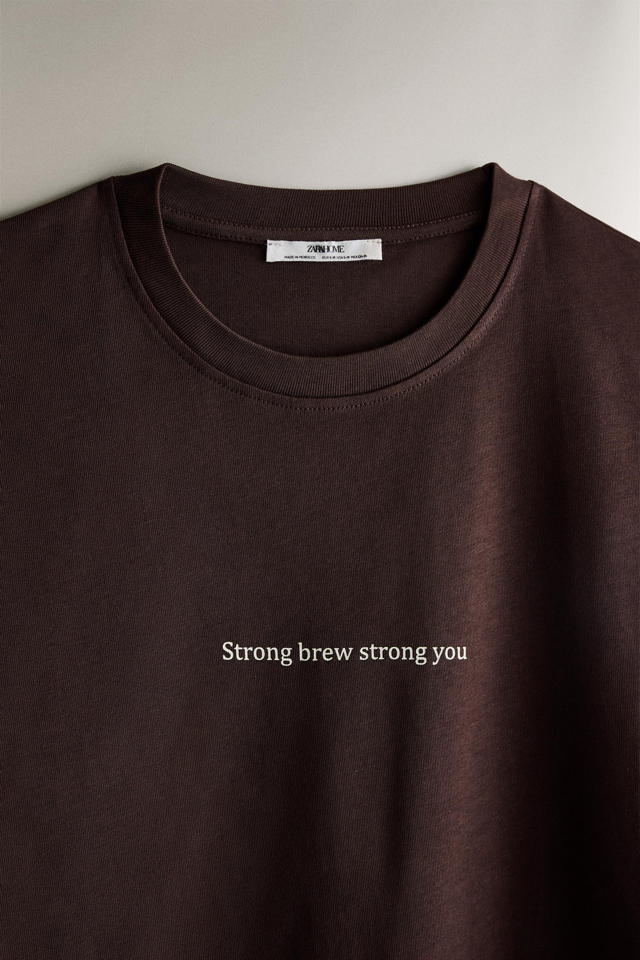 TEXT LONG SLEEVE T-SHIRT - Brown | ZARA Canada