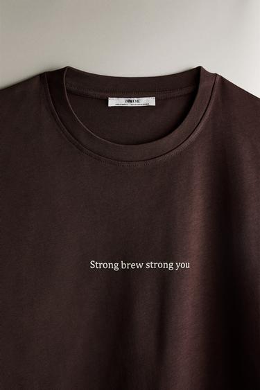 Zara TEXT LONG SLEEVE T-SHIRT - Brown