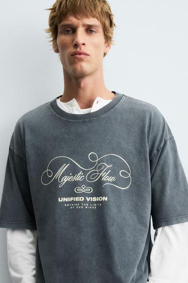 WASHED SLOGAN PRINT T-SHIRT - Light grey by Zara - Image 5